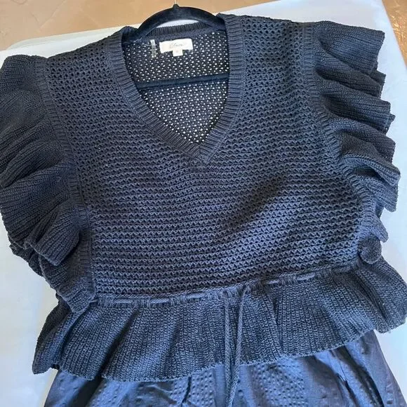 Elan The Aurora Dress Black Midi Dress w/Black over sweater vest Size S - Picture 16 of 16